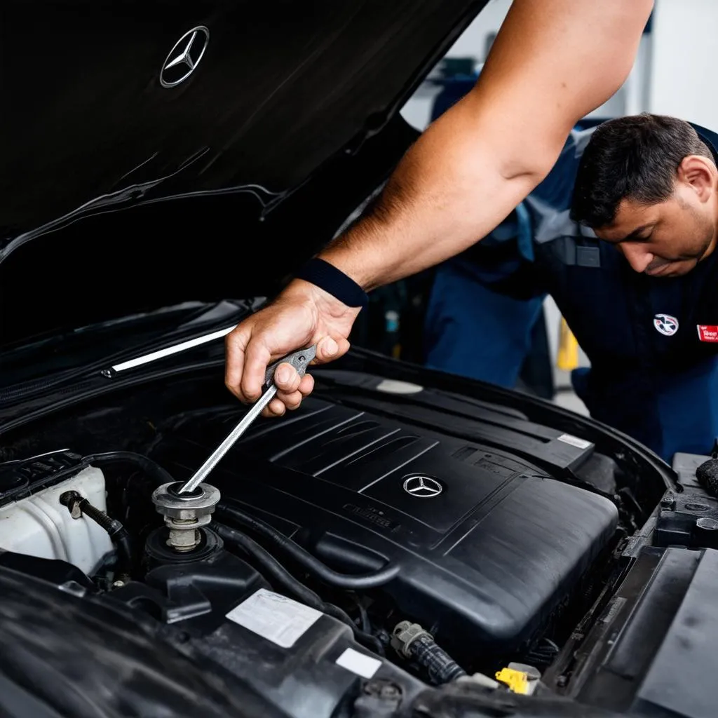 Mechanic Working Under the Hood of a Car