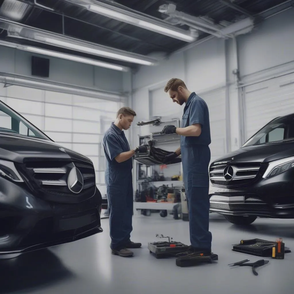 Mercedes-Benz Technician Servicing Van