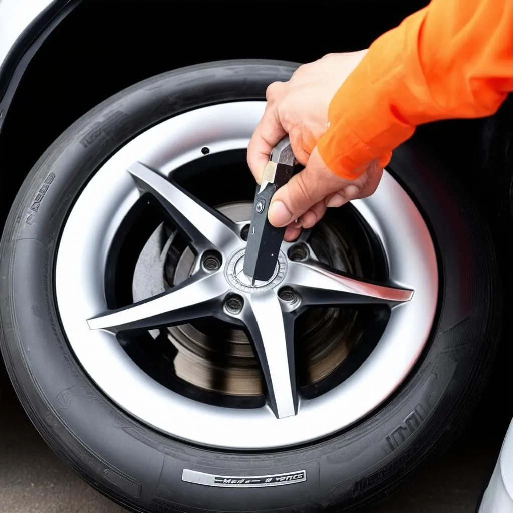 Mercedes Hubcap Tool In Use