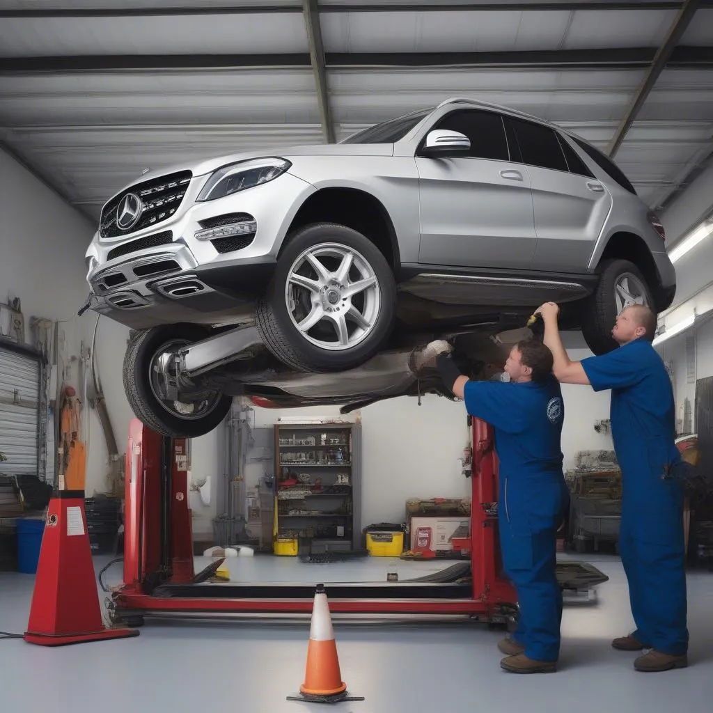 Mercedes Mechanic Repairing Fuel Door