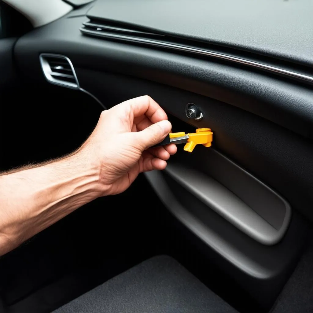 Mercedes Mechanic Using Plastic Fastener Tool