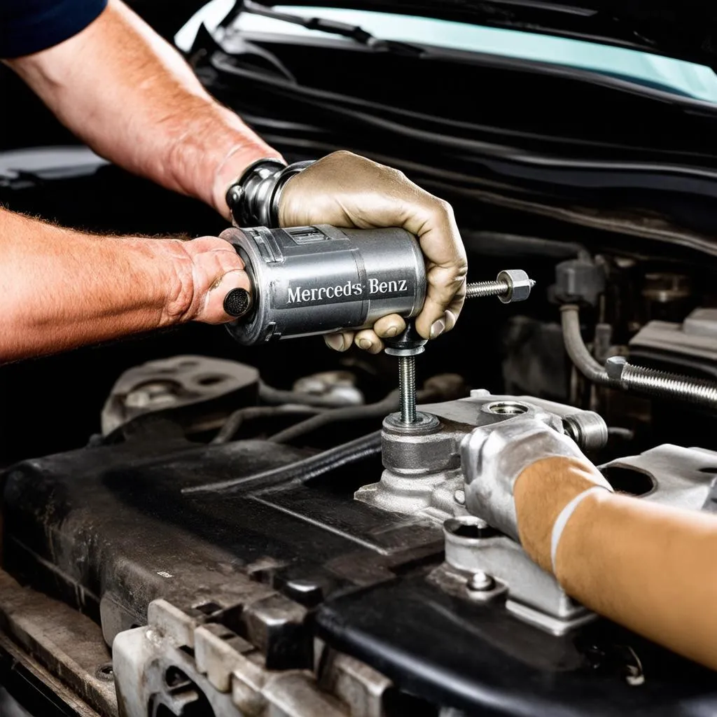 Mechanic Using a Riveting Tool