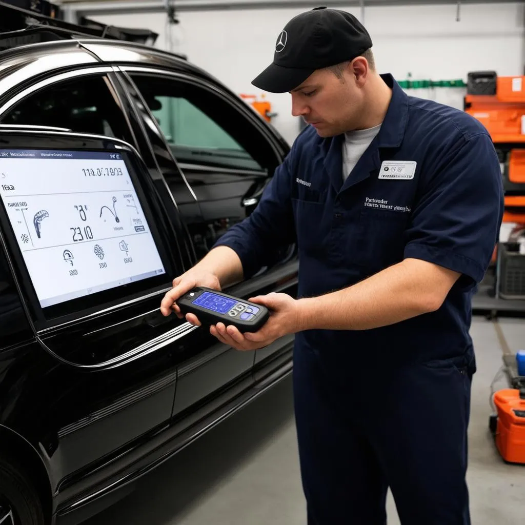 Mechanic Using Mercedes Scan Tool