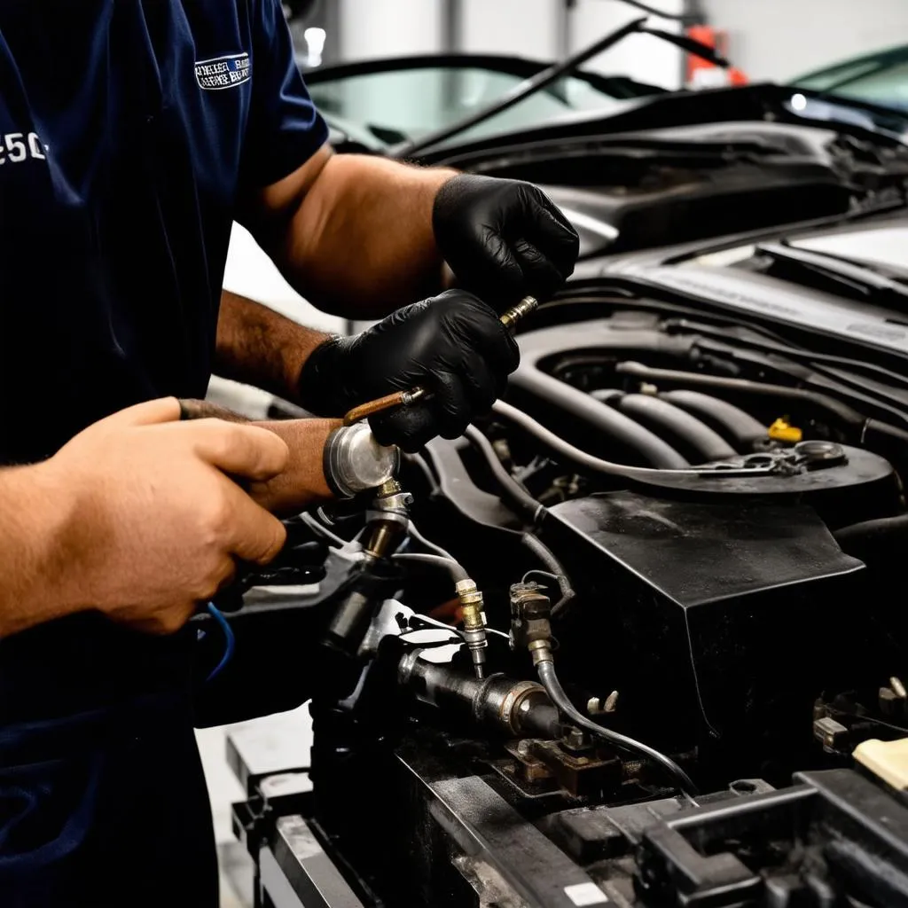 Mercedes Mechanic Working on Ignition