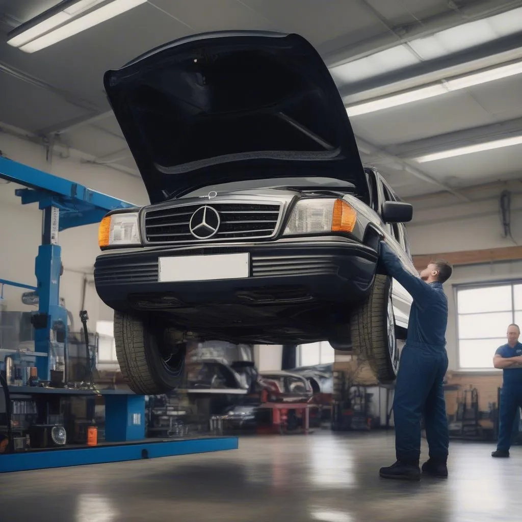 Mechanic Inspecting Mercedes Suspension