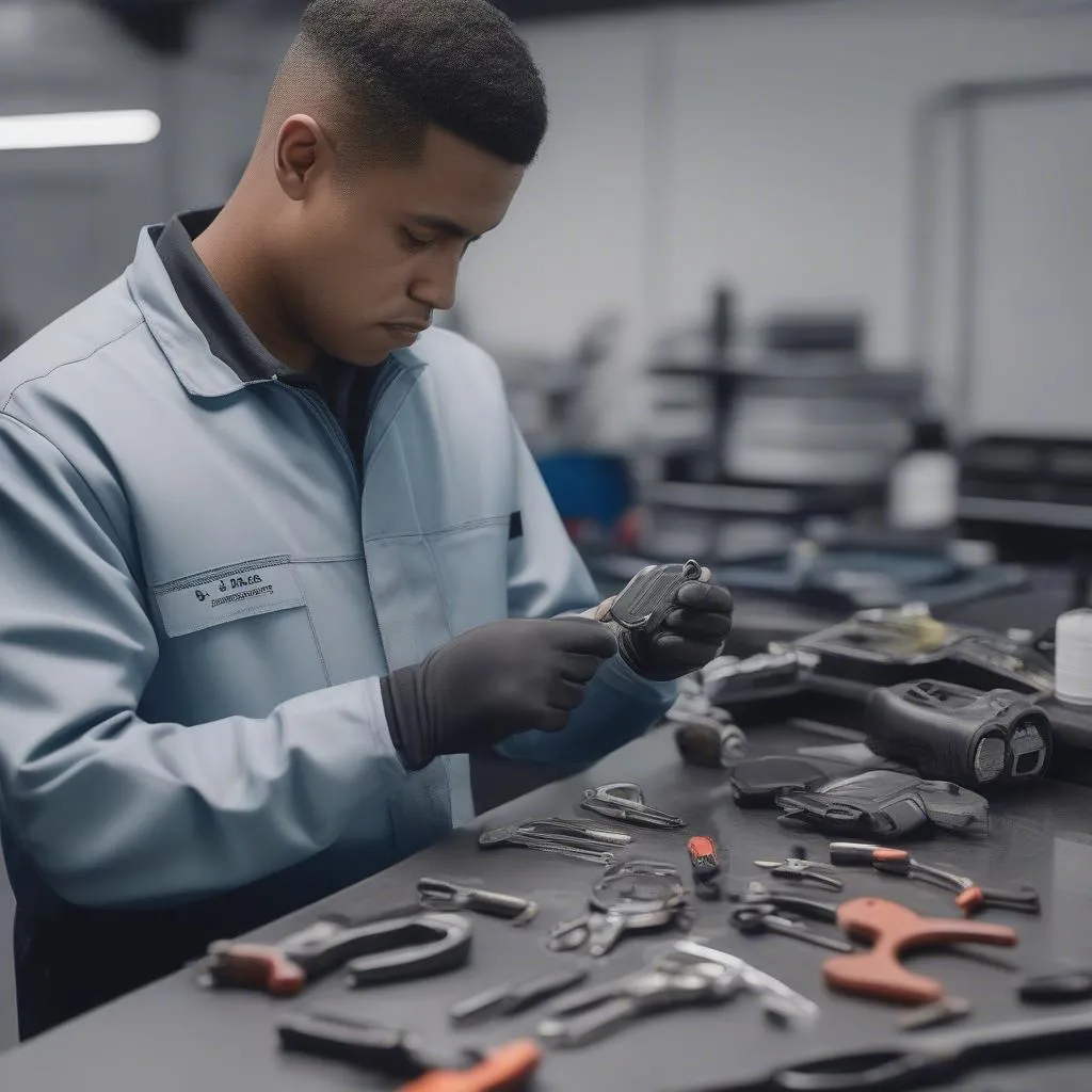 Mercedes Technician Repairing Key Fob