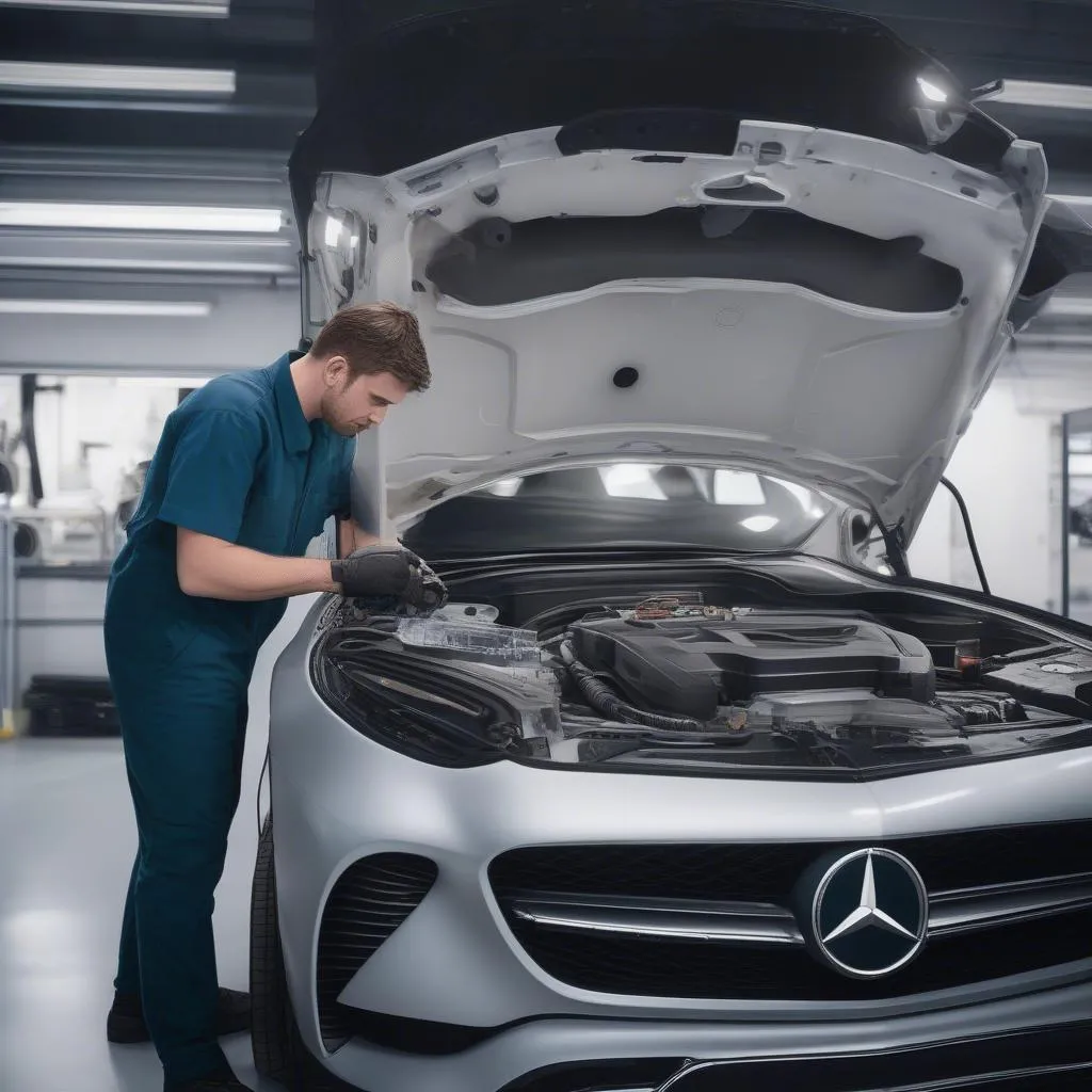 Mercedes Technician Using Xentry