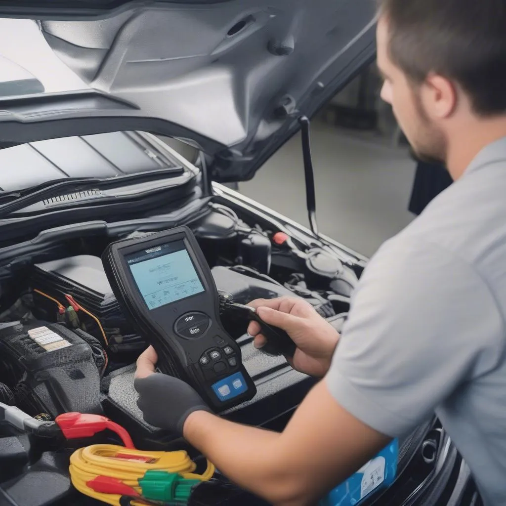 OBD Scanner Diagnosing Car