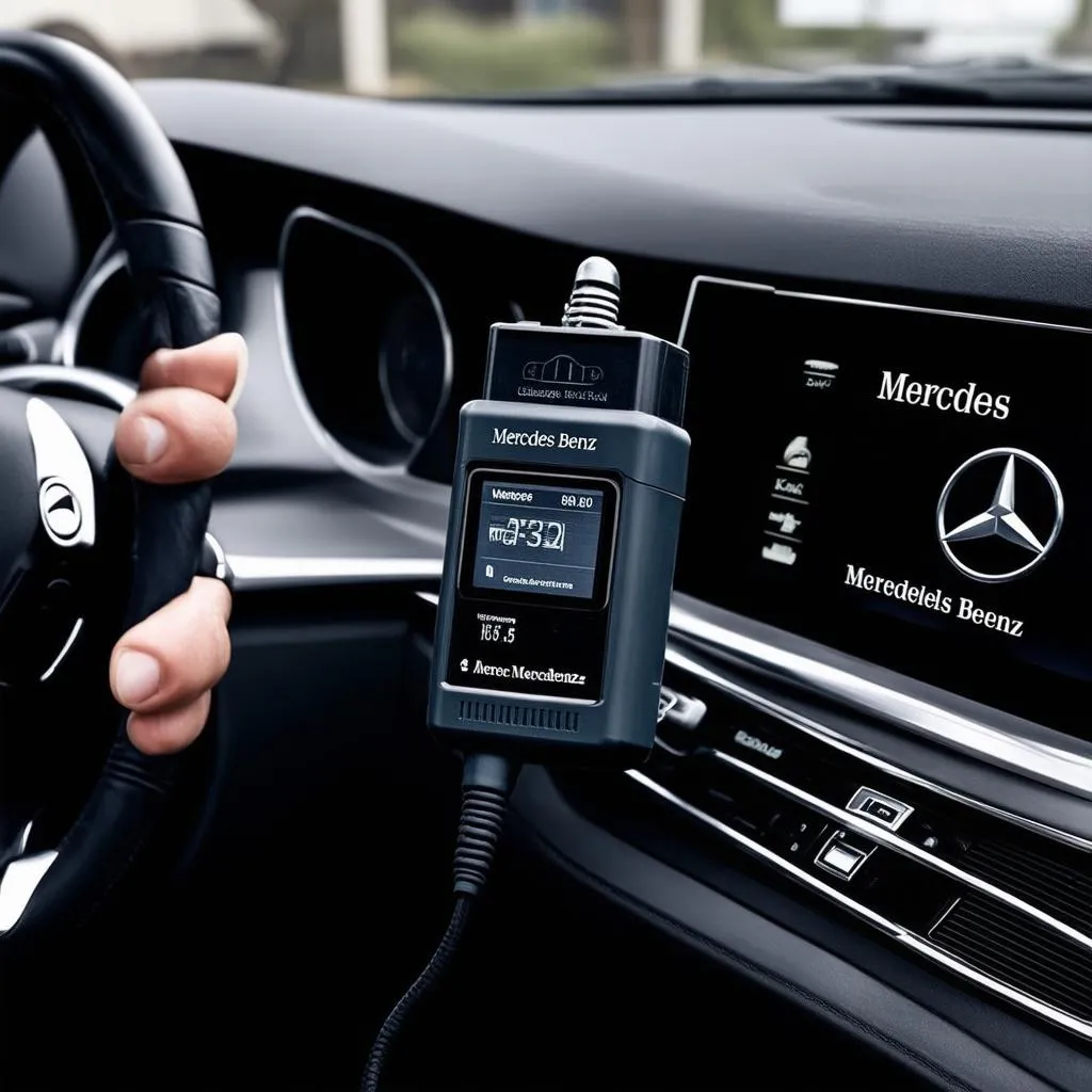 OBD Scanner Connected to a Mercedes Dashboard