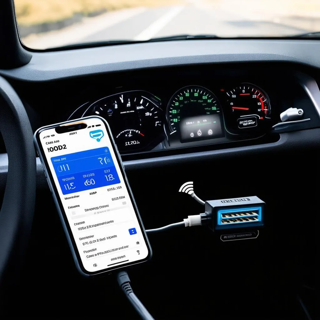 Smartphone connected to OBD2 adapter