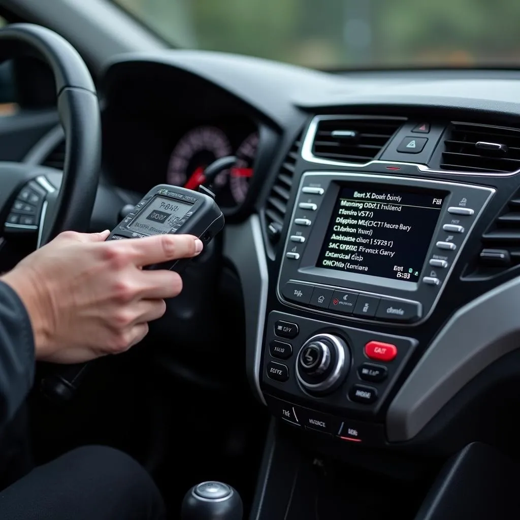 Mechanic connecting an OBD2 scanner to a Hyundai Elantra