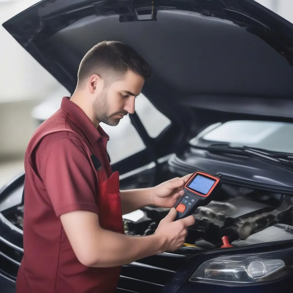 OBD-II Scanner Connected to Car Diagnostic Port