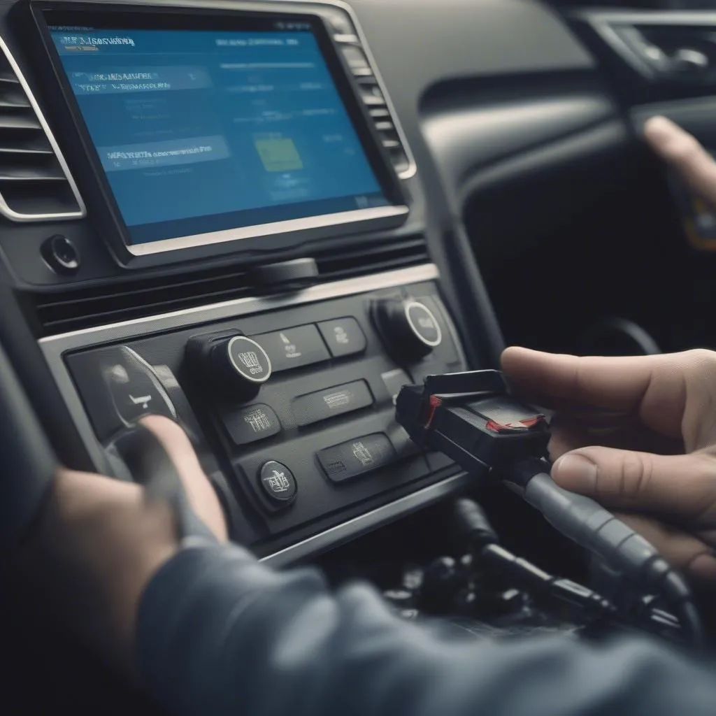 OBD2 scanner plugged into a VW Passat