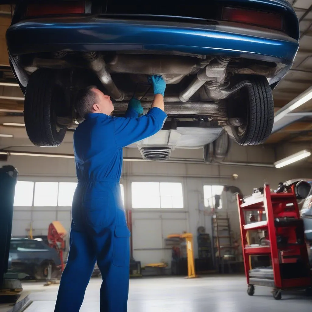 Mechanic diagnosing an oil leak