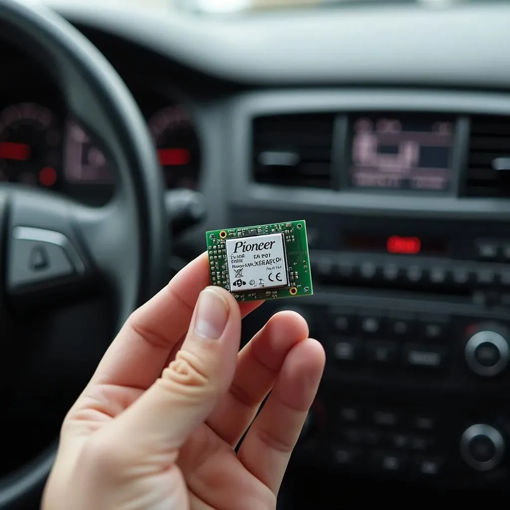 Close-up of a Pioneer car radio Bluetooth module