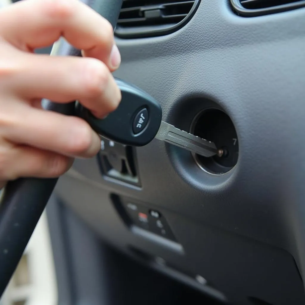 Car key inserted in the ignition of a Pontiac Grand Prix