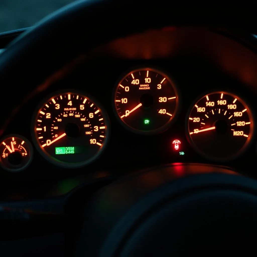 PT Cruiser dashboard with warning lights