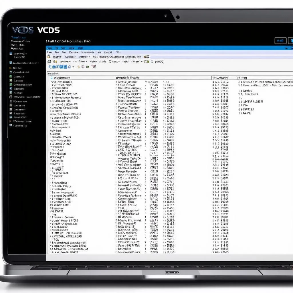 VCDS software displaying fault codes on a laptop screen.