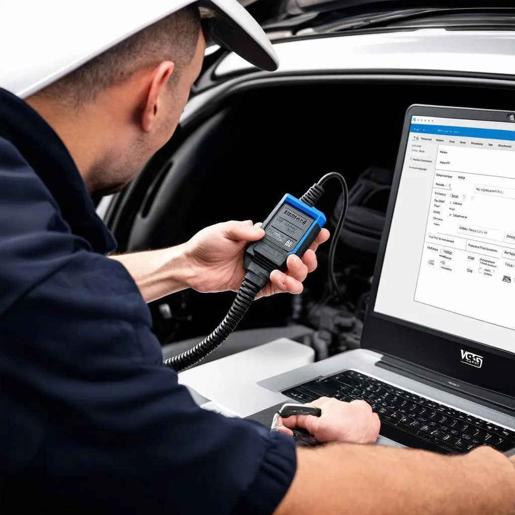 Mechanic Using VCDS for Key Programming