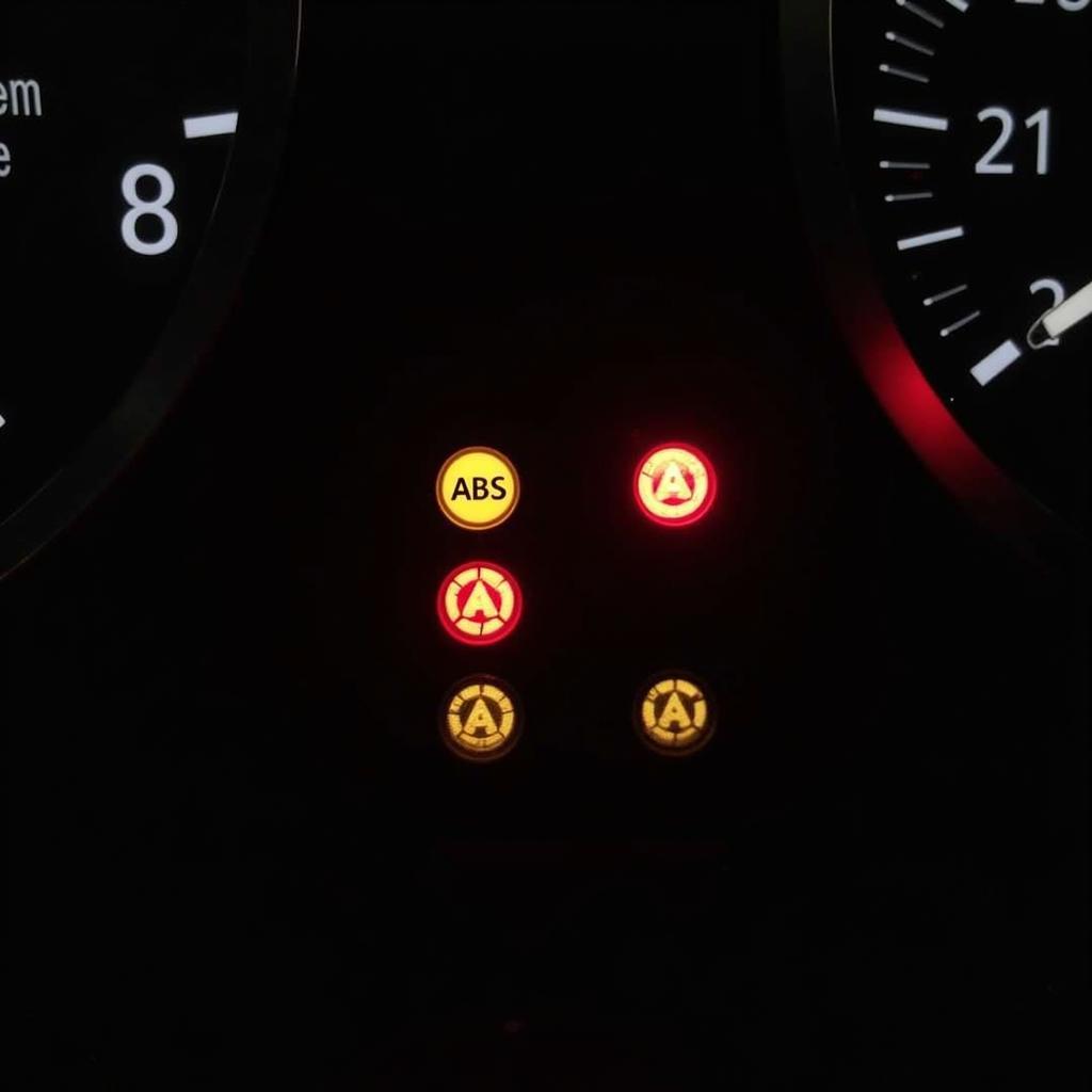 Jeep Wrangler Dashboard with Brake Warning Lights Illuminated