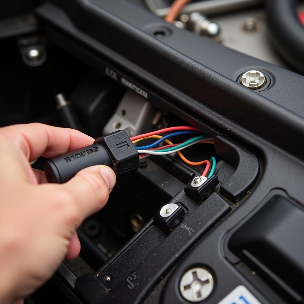 Inspecting the Seat Belt Wiring Harness on a 1973 VW Beetle