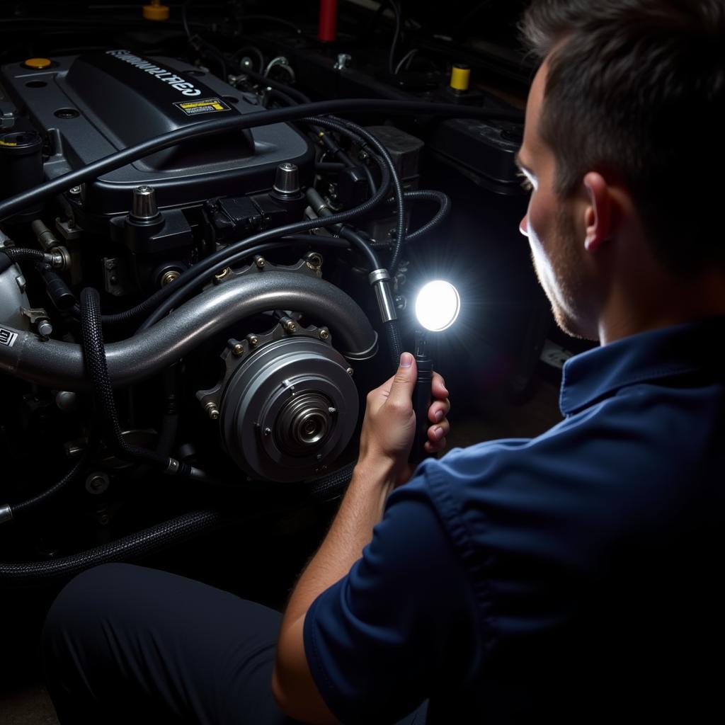 Inspecting brake lines for leaks in a 1UZFE engine