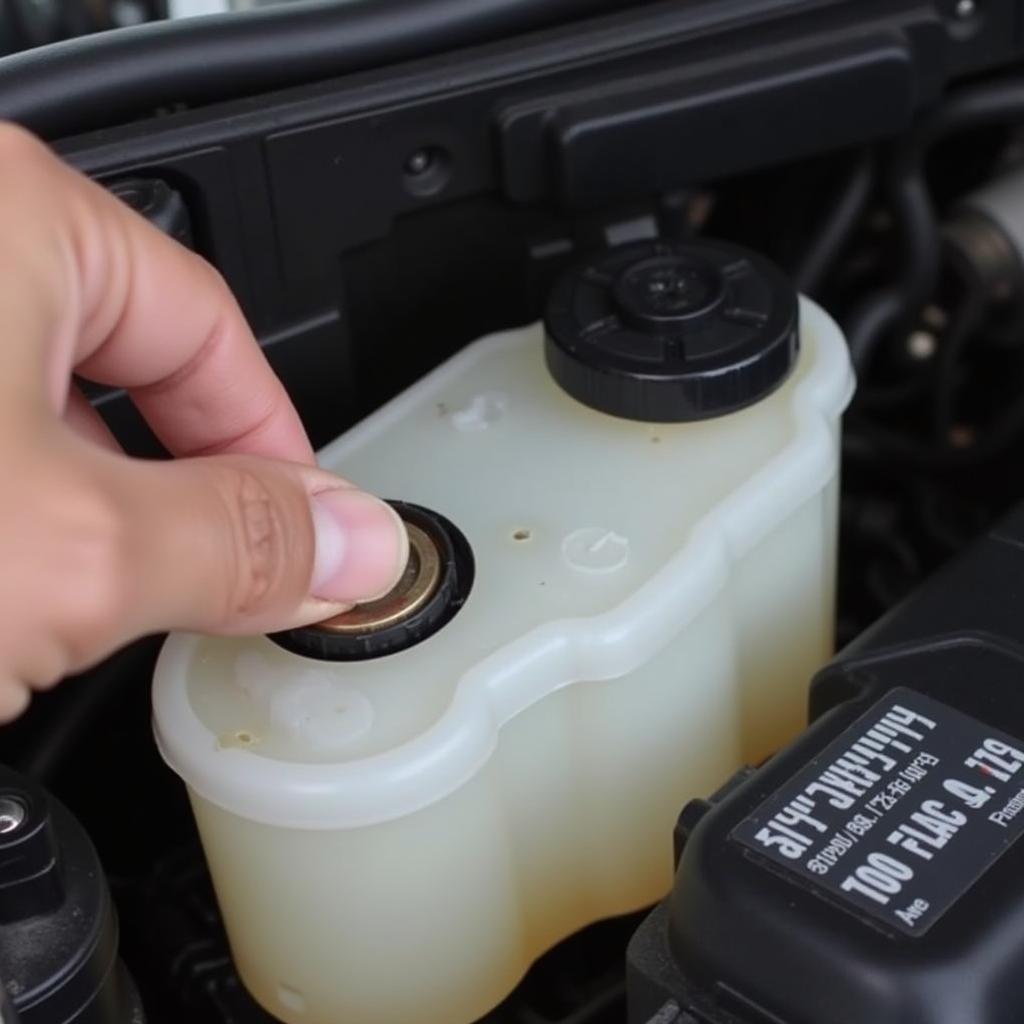 Checking the brake fluid reservoir in a 2006 Audi A4