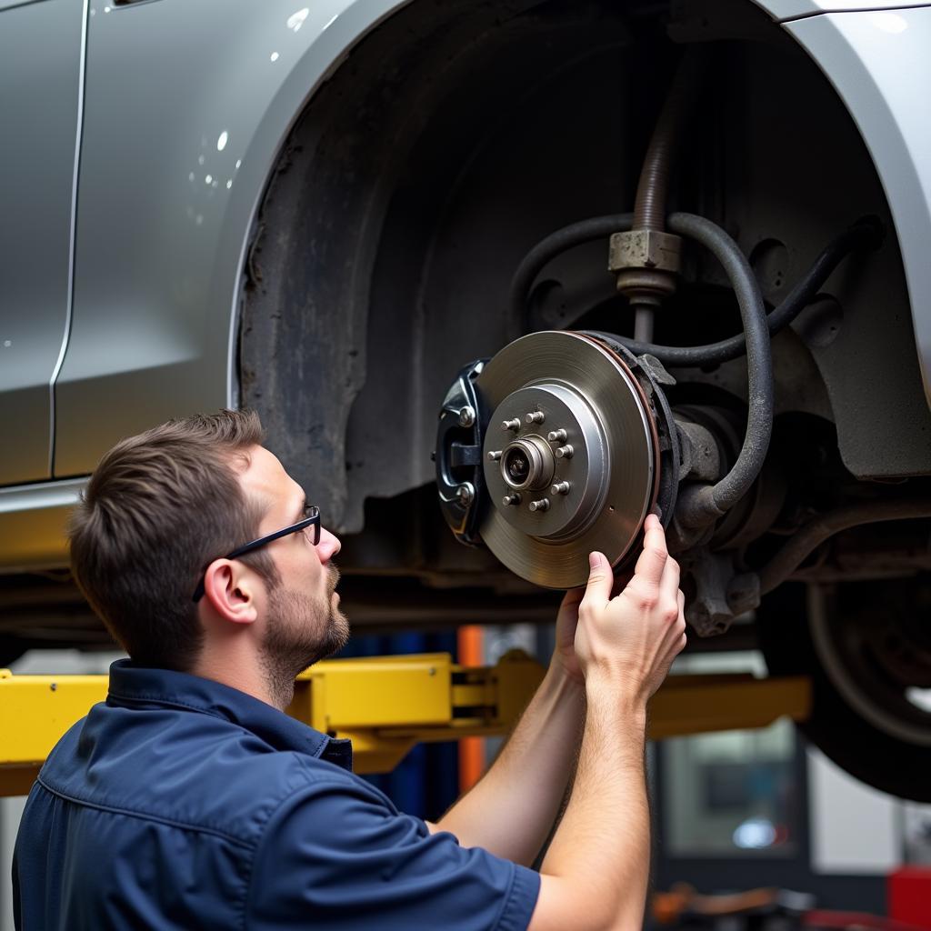 Inspecting the brake lines of a 2010 Audi A4