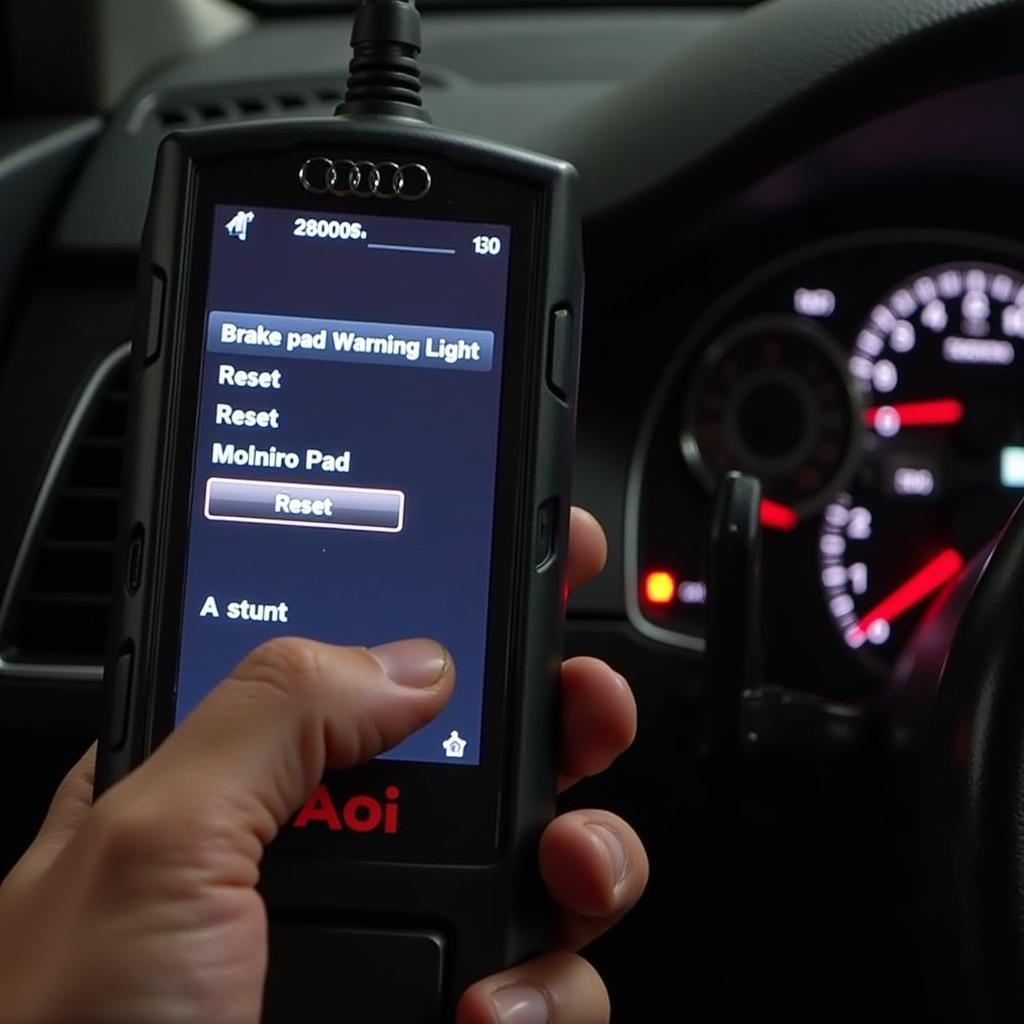 Using a diagnostic scan tool to reset the brake pad warning light on a 2014 Audi A6