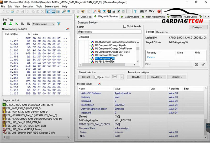 Unlock the ECU by selecting DJ Entrigelung 9A