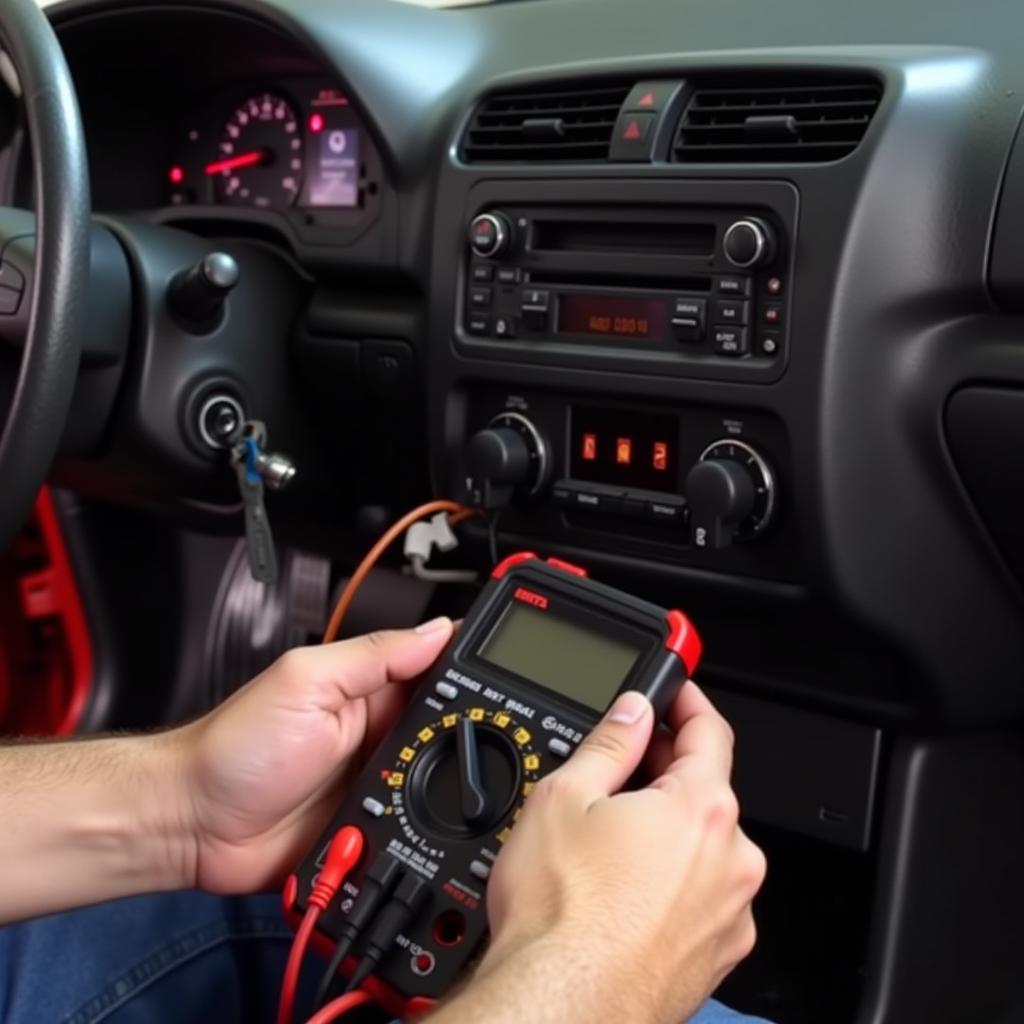 Mechanic diagnosing the seat belt warning system in a 91 Civic Si hatchback