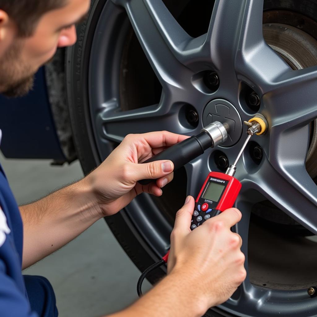 Mechanic Inspecting ABS Wheel Speed Sensor on a Car