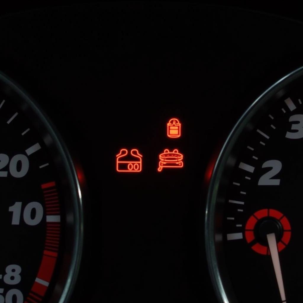 Audi A4 dashboard illuminated with brake pad warning light