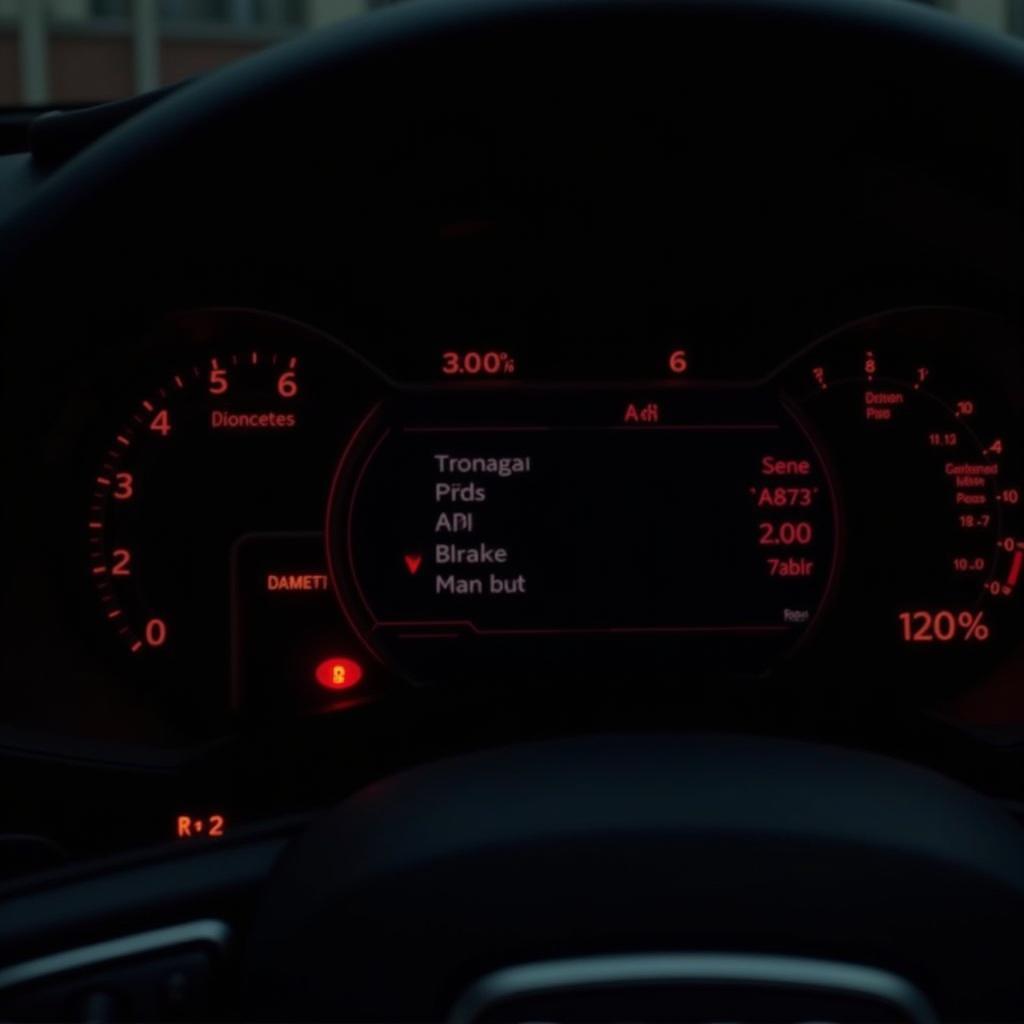 Audi R8 dashboard with brake pad warning light illuminated