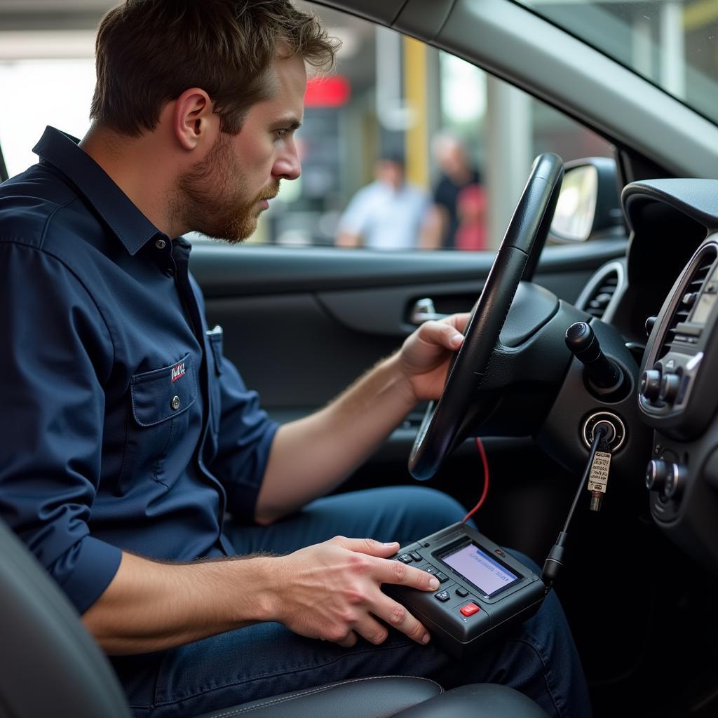 Automotive Electrician Inspecting Vehicle