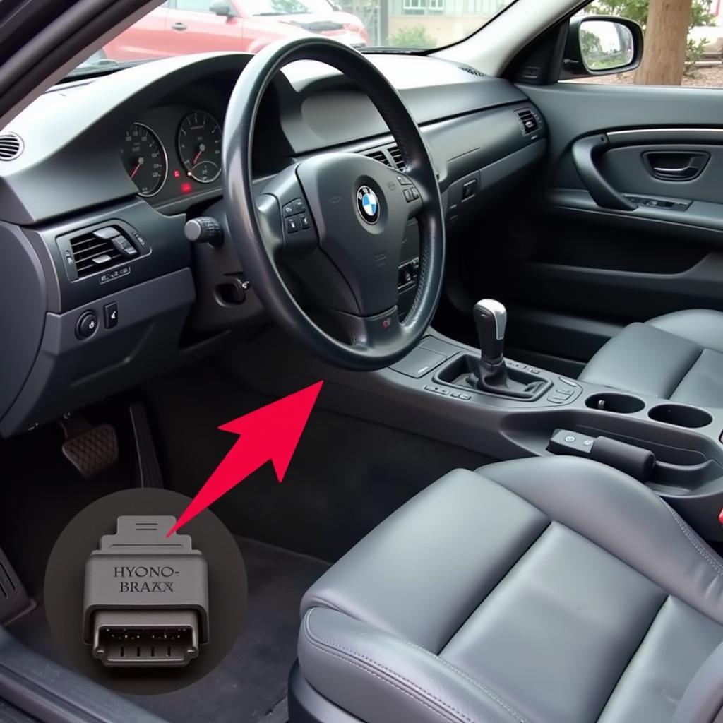 Location of the OBD-II port on a BMW 320d E46