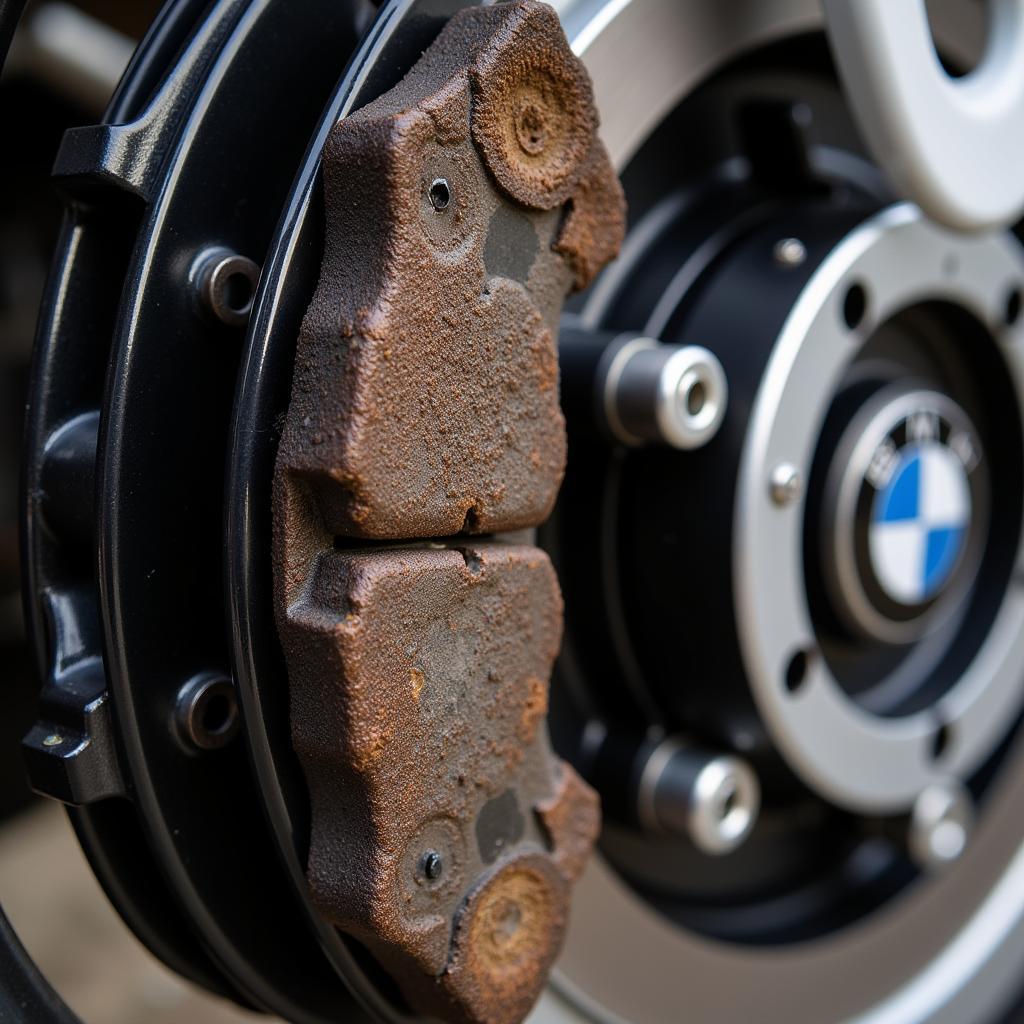 Worn Brake Pads on a BMW