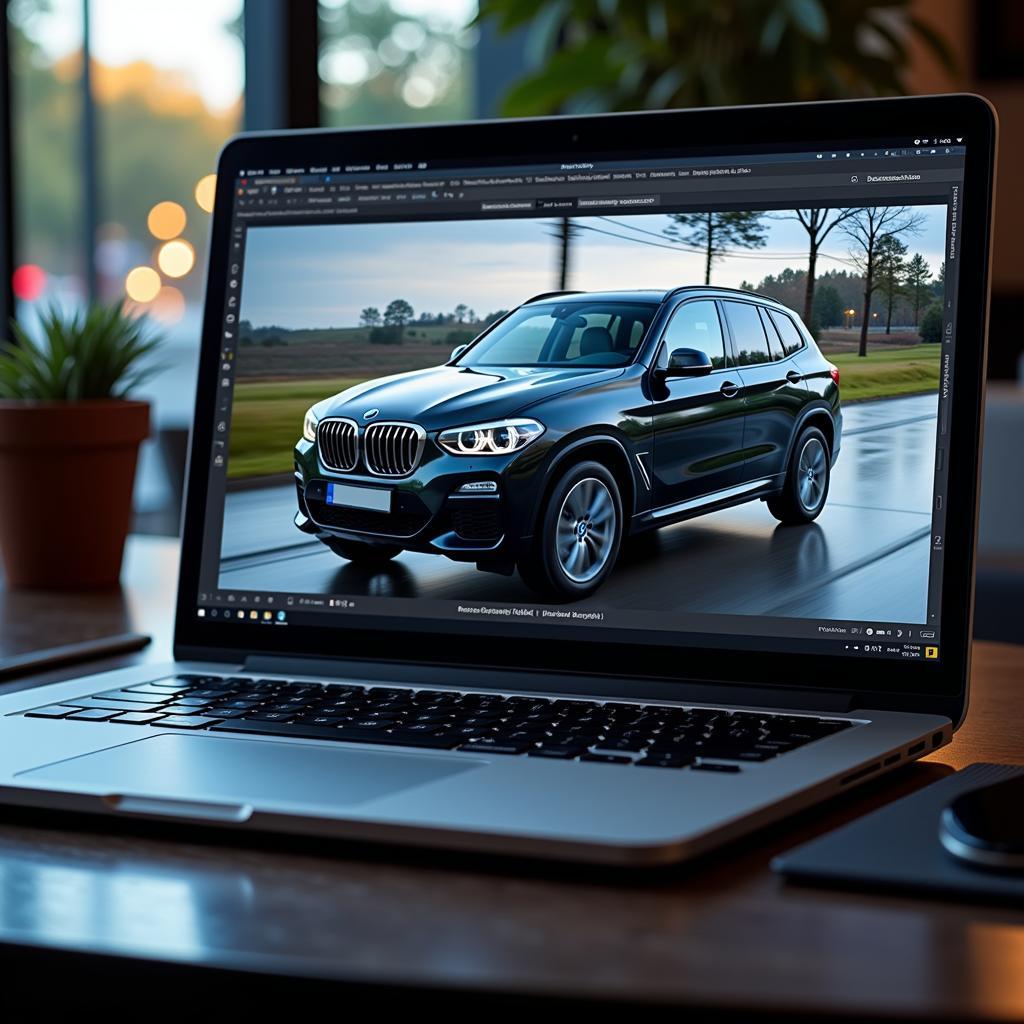 Laptop showing remote diagnostics software for BMW X3