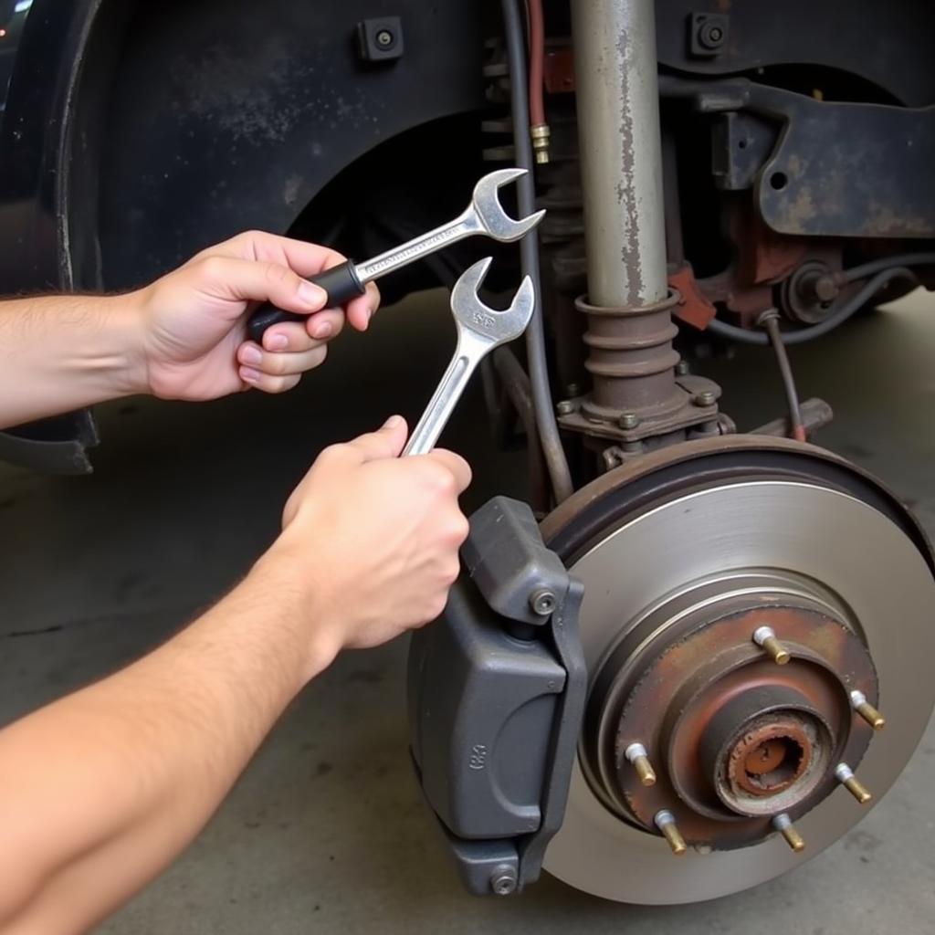 Inspecting the Brake Caliper on a 1996 Chevy Blazer