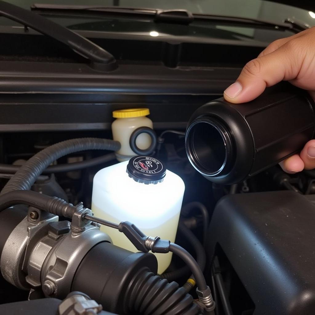 Checking Brake Fluid Level in 2008 Ford F150 Engine Bay