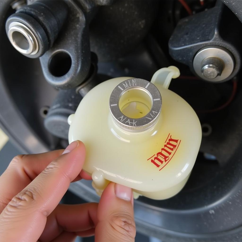 Checking the brake fluid reservoir on a 1995 Mazda MPV