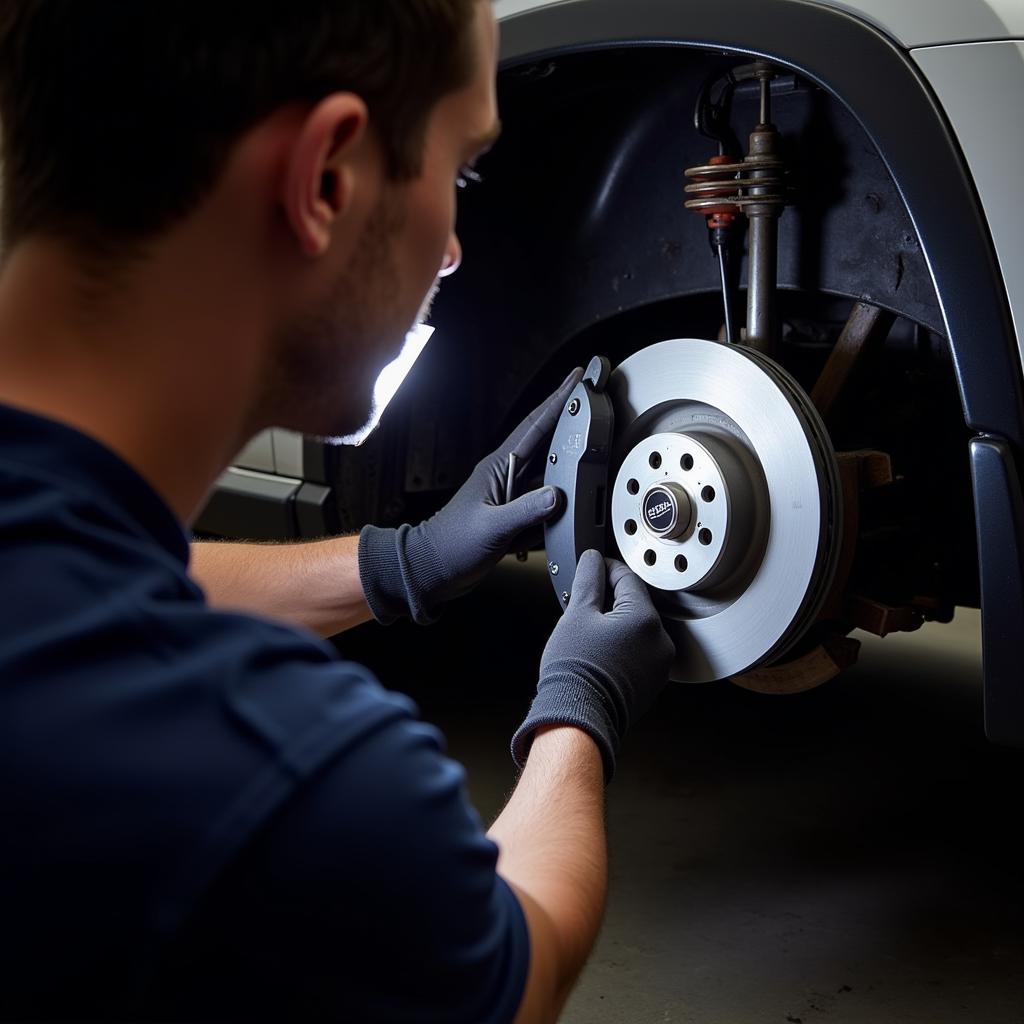 Mechanic Inspecting Brakes