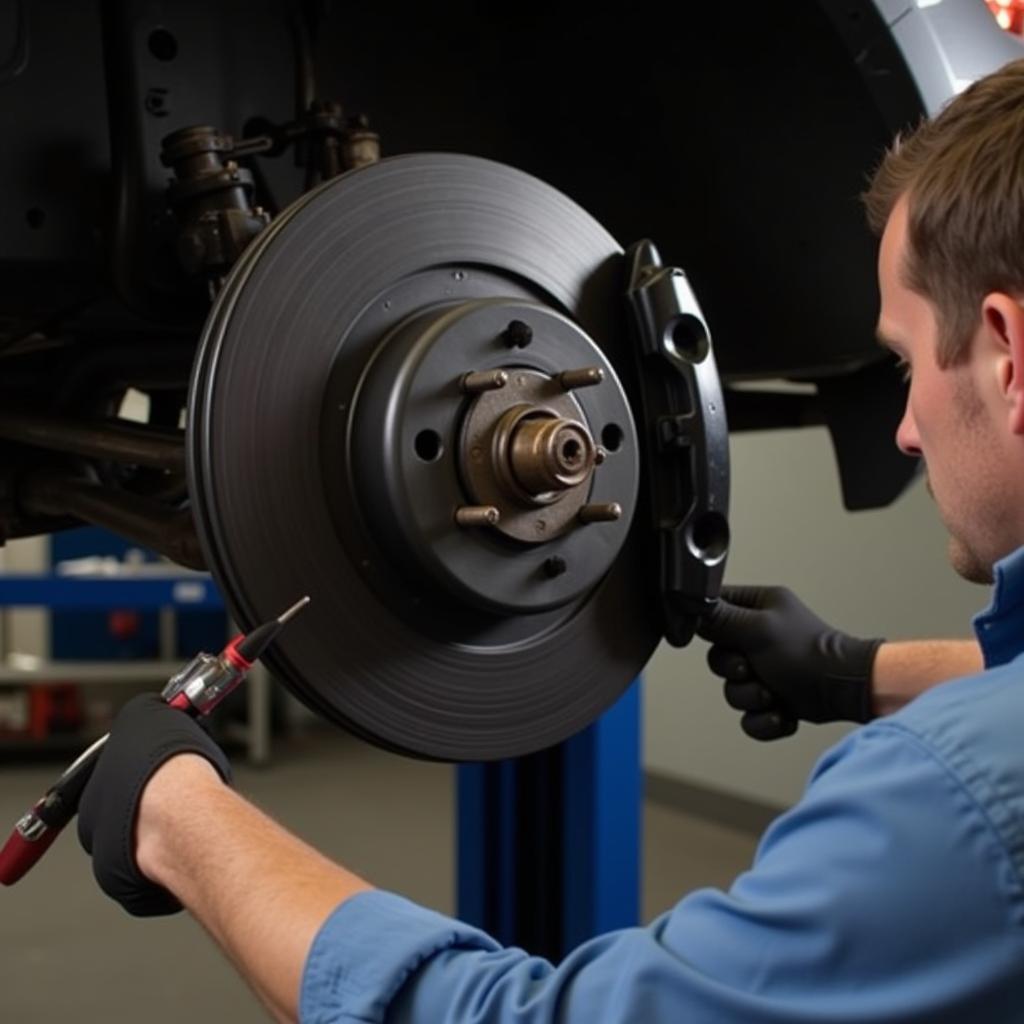 Mechanic replacing brake pads