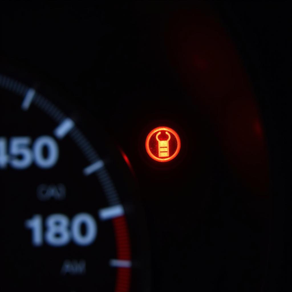 Brake warning light illuminated on a car dashboard