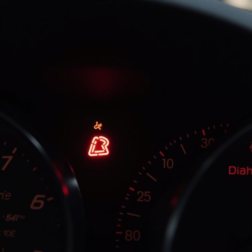 Brake Warning Light Illuminated on Car Dashboard