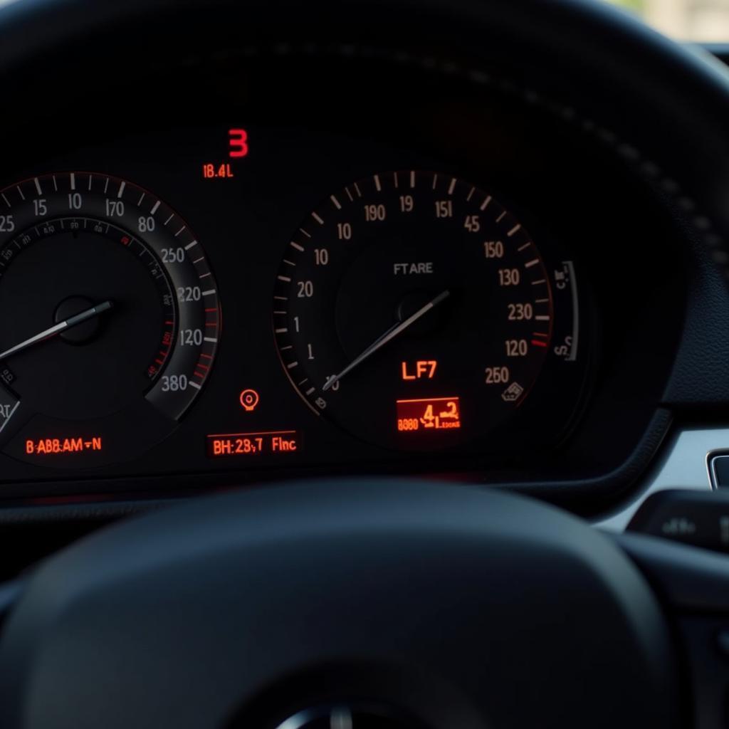 Brake warning light illuminated on the dashboard of a BMW 328i