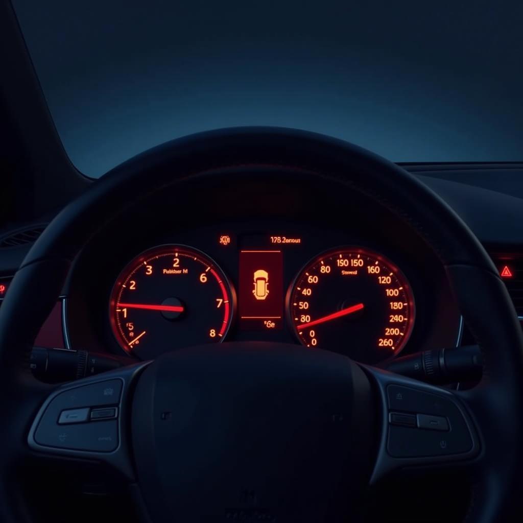 Car Dashboard Showing Brake Warning Light