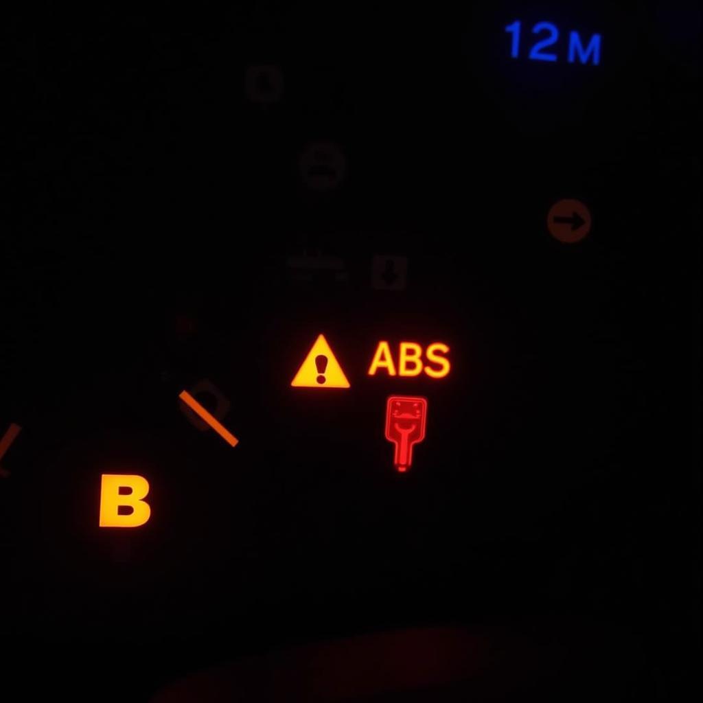 Car Dashboard Showing Brake Warning Lights