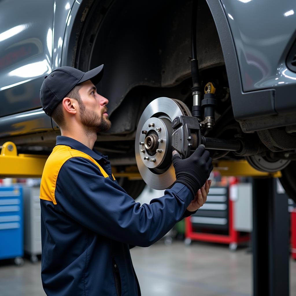 Mechanic Inspecting Car Brakes