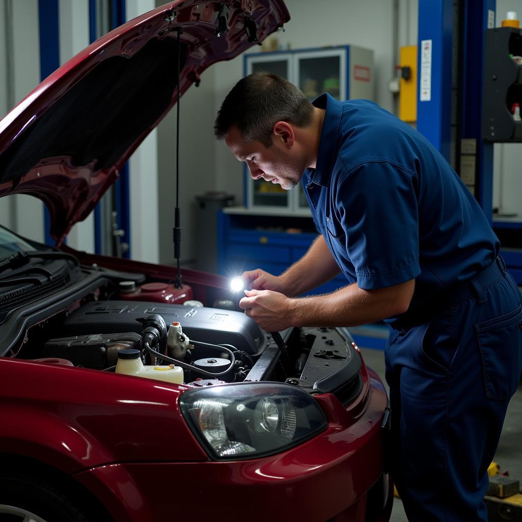 Mechanic inspecting a car engine